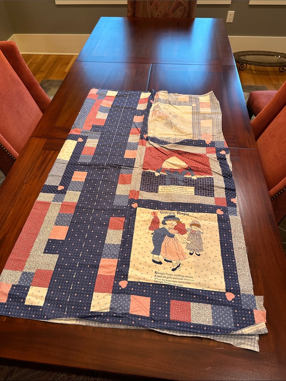 Vintage Patchwork Cotton Lightweight Quilt Panel with Storybook Print